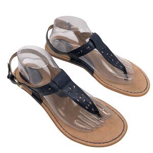 BOC Born Concept T-Strap Thong Ankle Strap Flat Sandals Shoes Size 10 Navy Blue